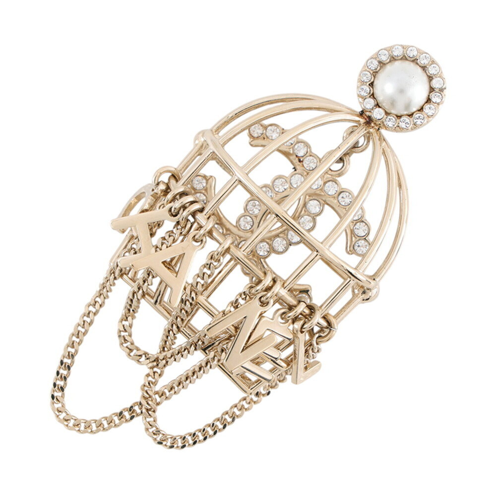 CHANEL Gold Pearl Logo Brooch
